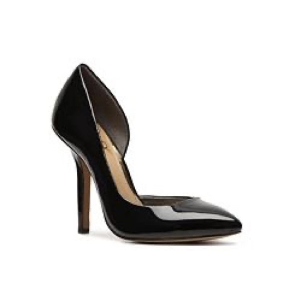 BCBG Paris Jaze black patent D’Orsay pump.